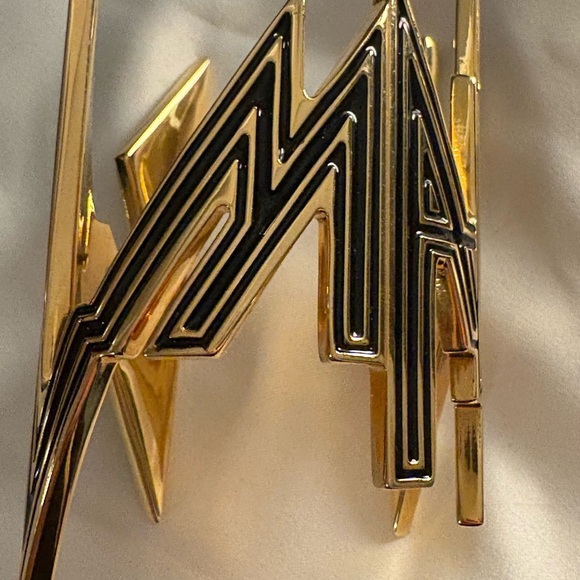 Balmain Gold & Black Metal Geometric Cuff Bracelet EUC $1200+ - Picture 4 of 13